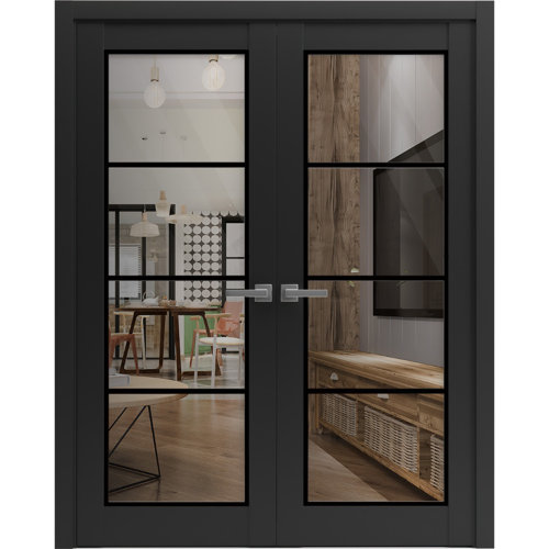 2466 Solid Manufactured Wood Paneled Wood Finish French Doors 